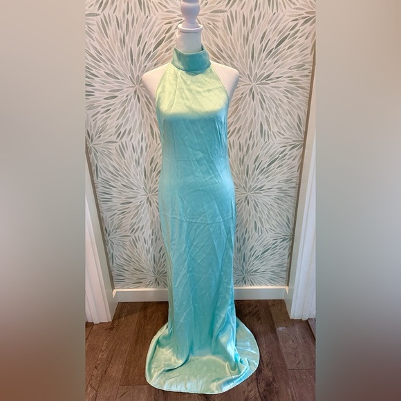Lapointe Blue Satin Halter Gown Long Dress Size 2 - Picture 2 of 13